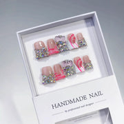 Disco Glow: "Pink Iridescent Crystal" – Square Shape Handmade Press-On Nails