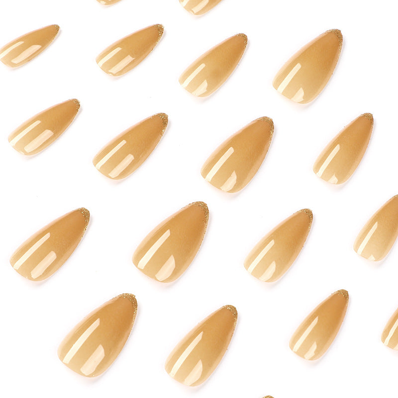 Uñas postizas Arte Simple Francés Uñas en Polvo Dorado Parche Uñas postizas avanzadas Uñas postizas Uñas removibles Parche｜365nails