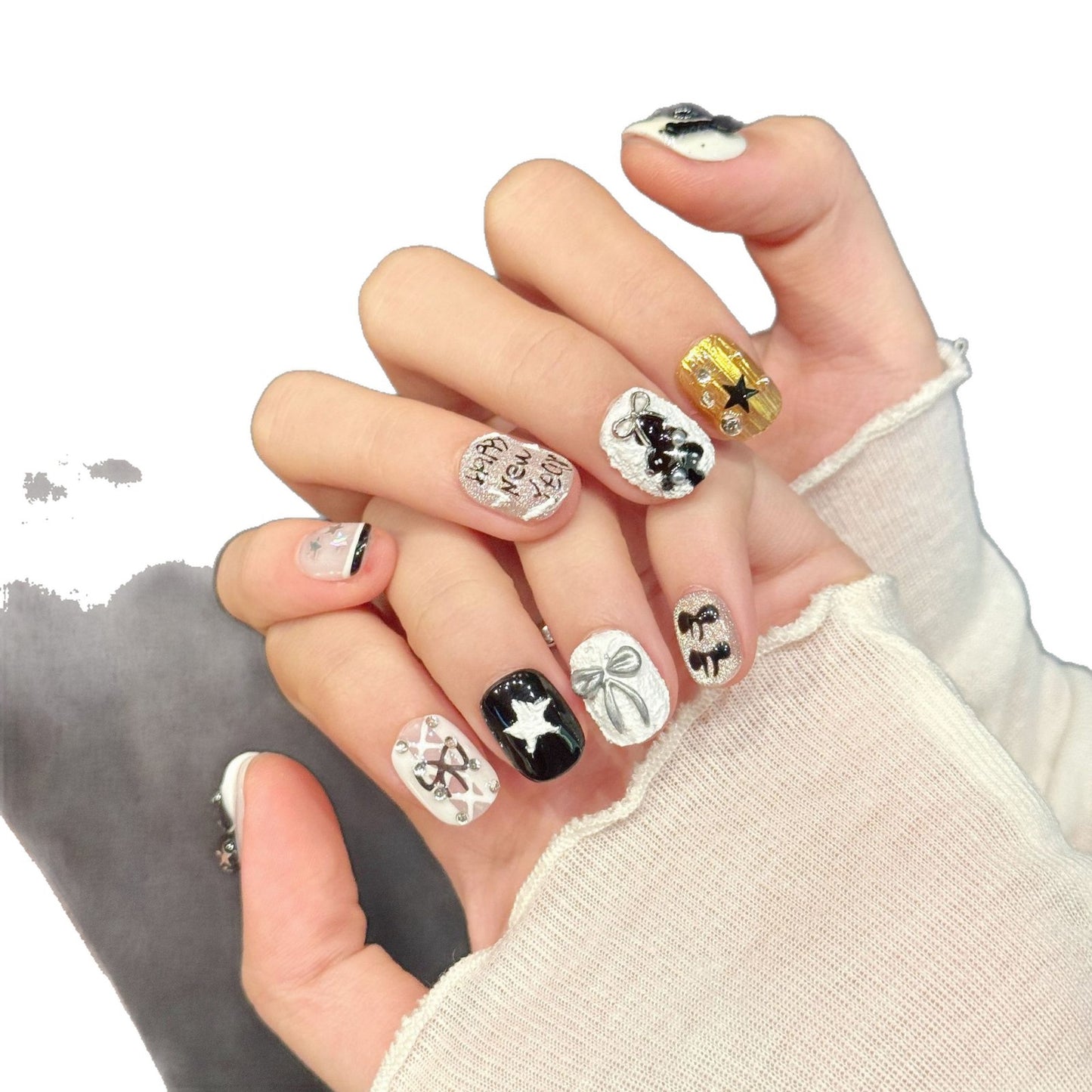 Black White Gold New Year Party Nails