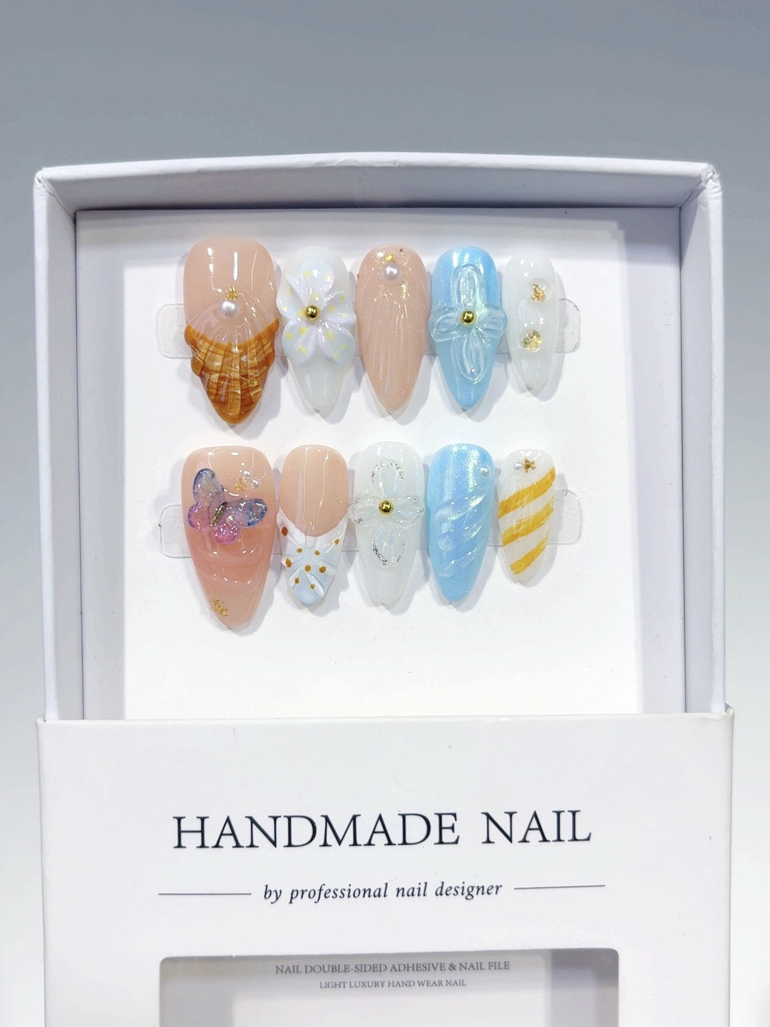 Summer Breeze: "Seashell Whisper" – Almond Shape Handmade Press On Nails