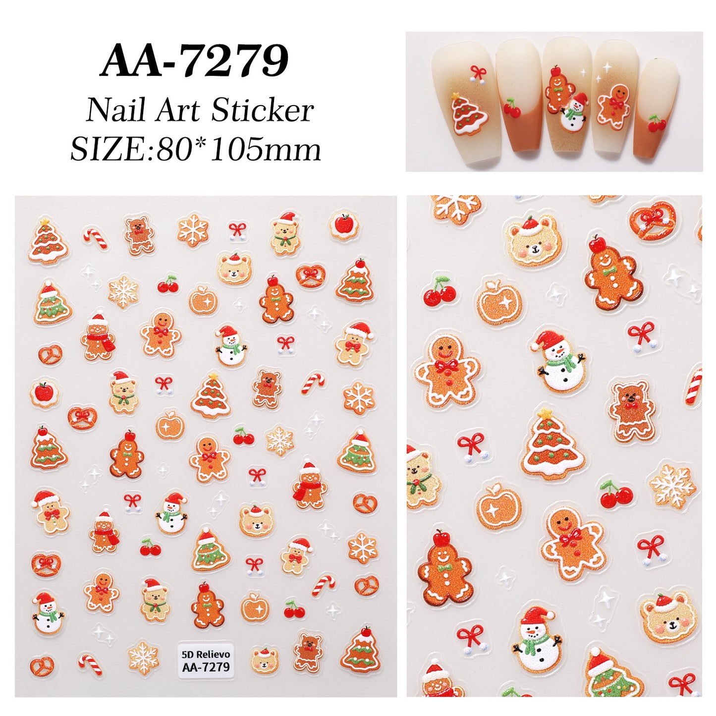 Original Christmas Nail Art Sticker 5D Embossed Three-dimensional Happy Christmas Elements DIY Nail Sticker Ornament AA
