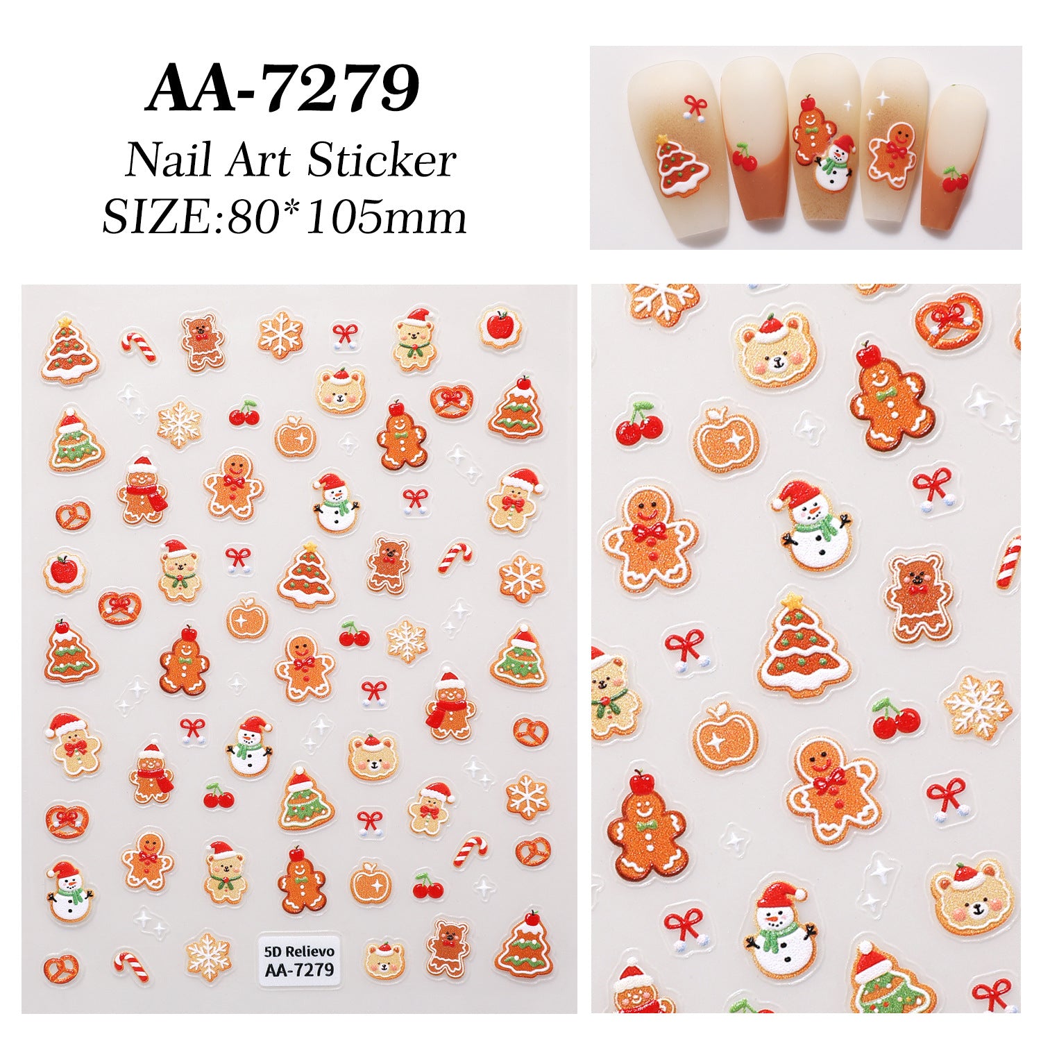 Original Christmas Nail Art Sticker 5D Embossed Three-dimensional Happy Christmas Elements DIY Nail Sticker Ornament AA