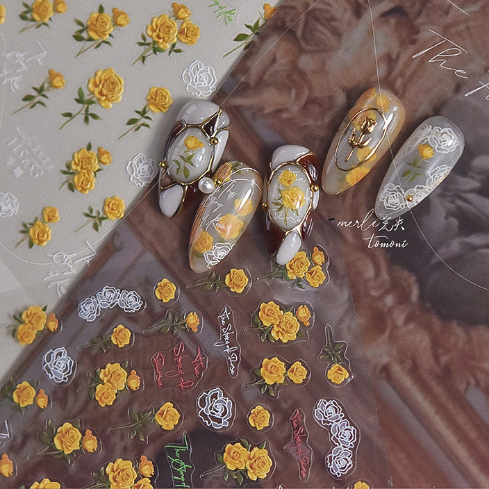 金色玫瑰花園 — 水彩花卉美甲組