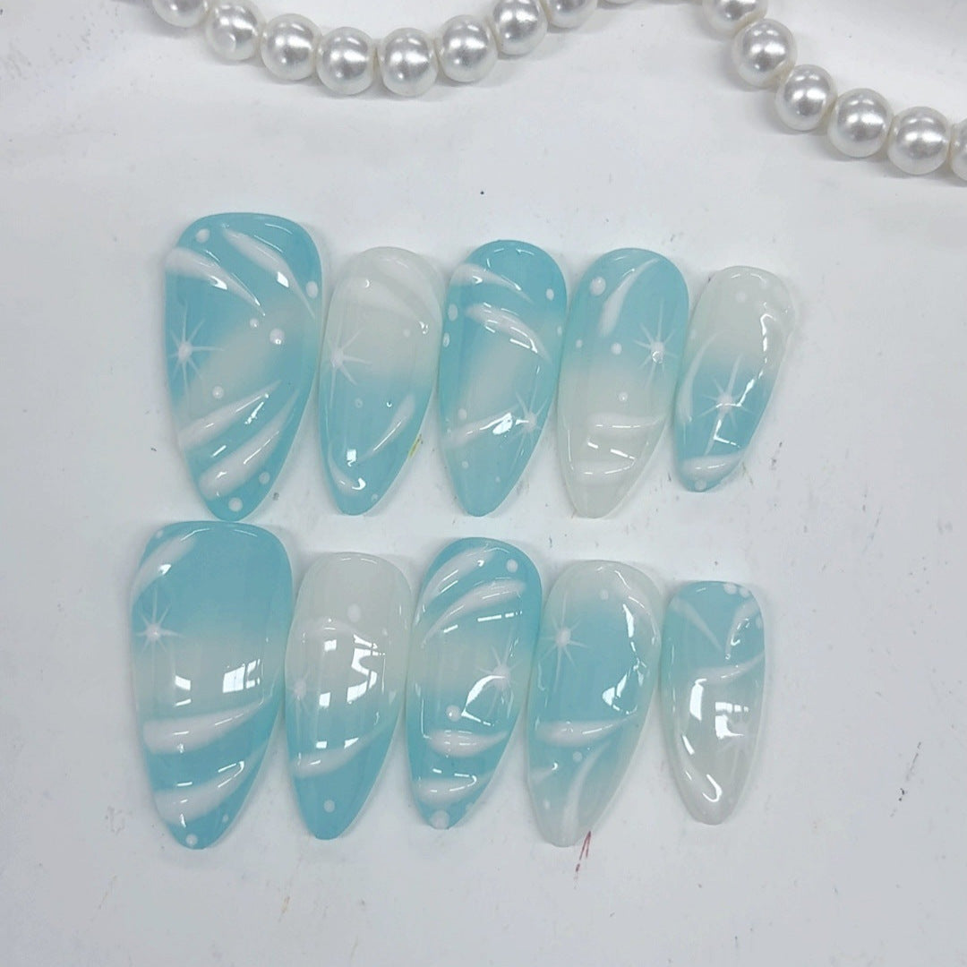 Ocean Breeze: "Cyan Wave" – Almond Press-Ons