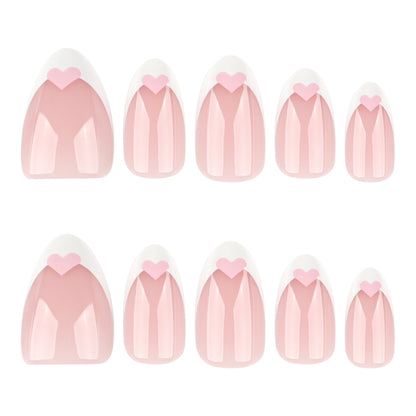 Simple French white edge press on nails nail piece short almond nail art pink love removable fake nail wholesale｜365nails