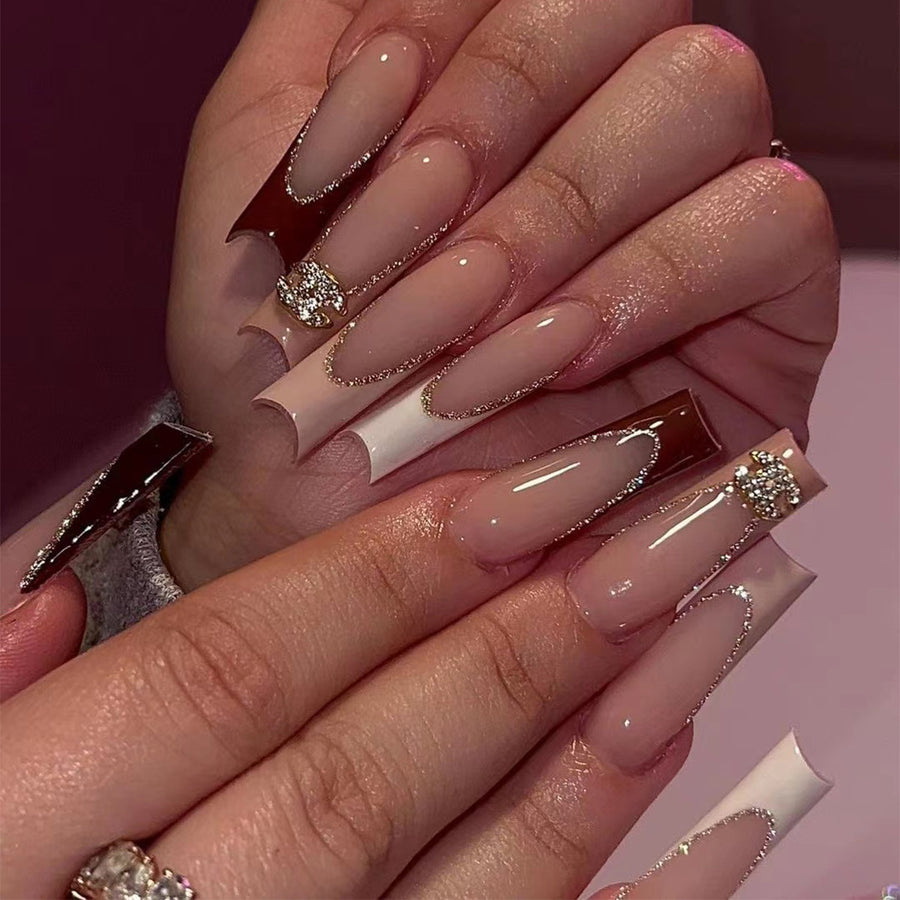 프렌치 Maillard 화이트 롱 스퀘어 네일 완제품 도매｜365nails