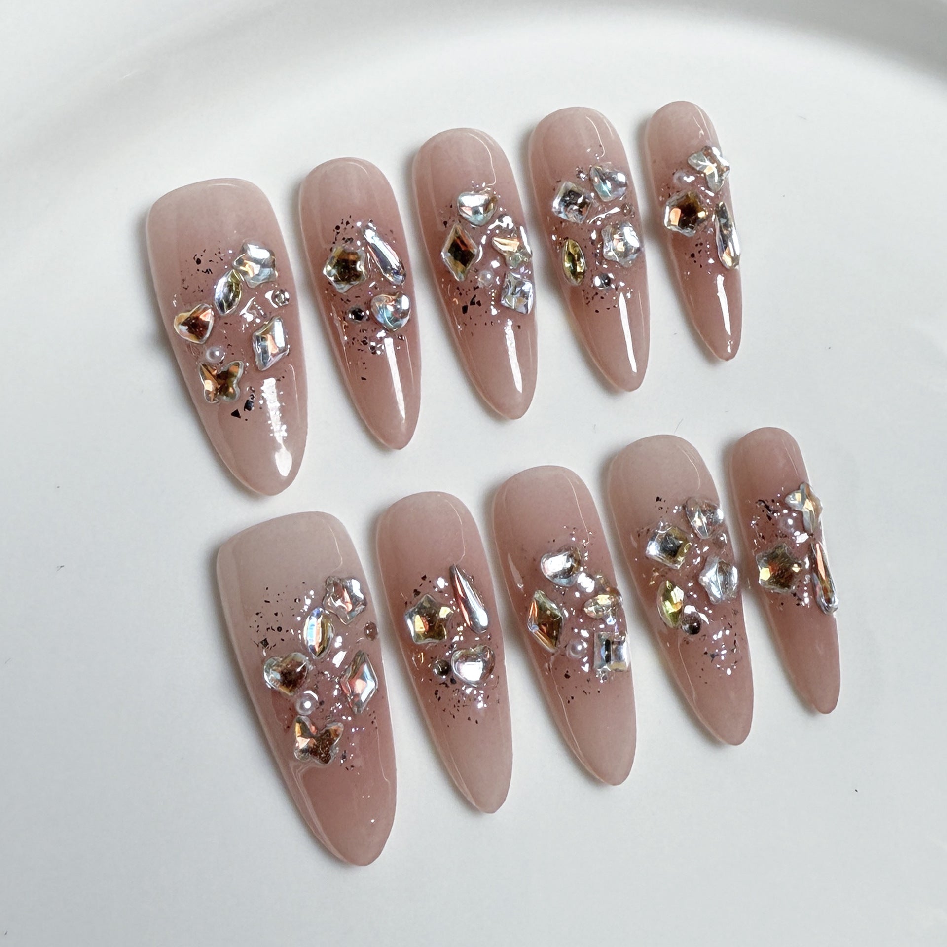 Handmade press-on nails pure desire ice blush nail flash long nail patch wearable fake nail wholesale｜365nails