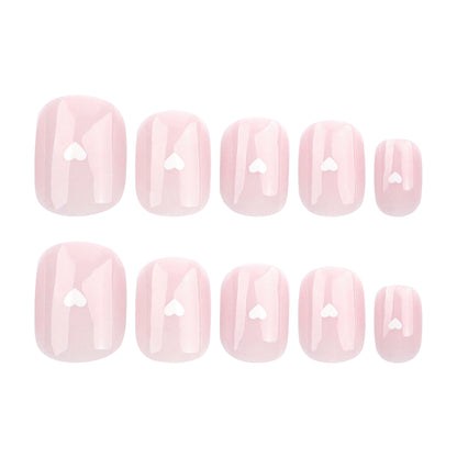 Nude manicure fake nails white small love wearable nail piece  simple wearable nail mini nail piece｜365nails