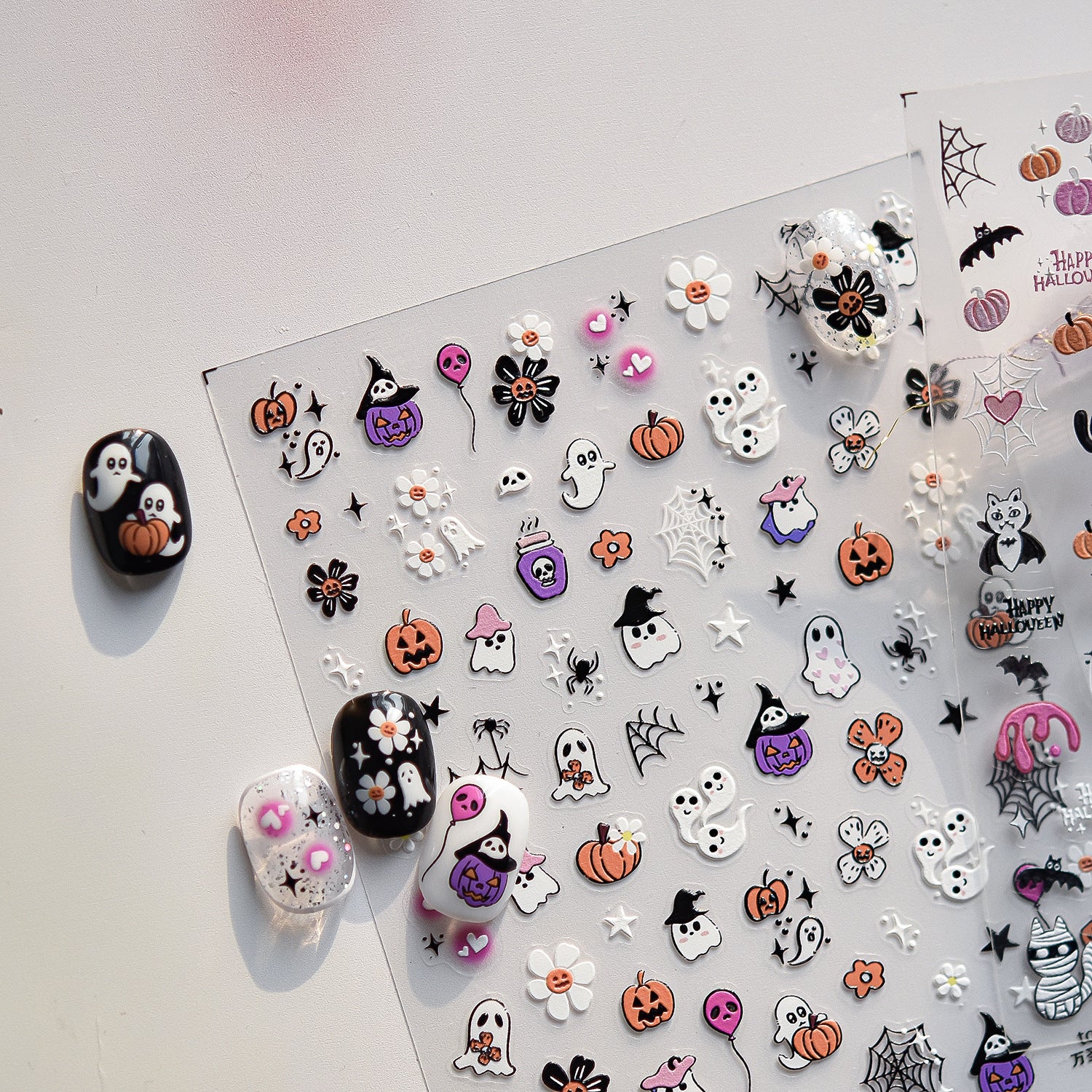 Spooky Halloween: "Pink Cat Halloween" – 3D Embossed Nail Sticker