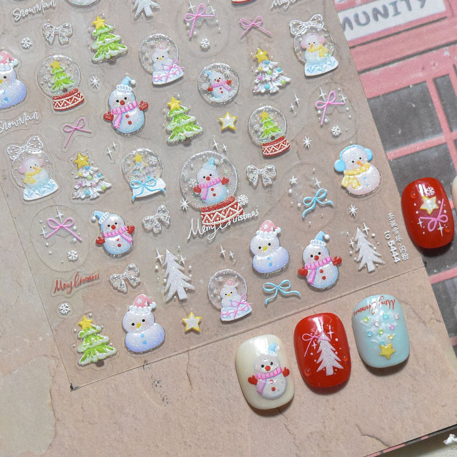 365nails — Mignon bonhomme de neige de Noël — autocollants nail art