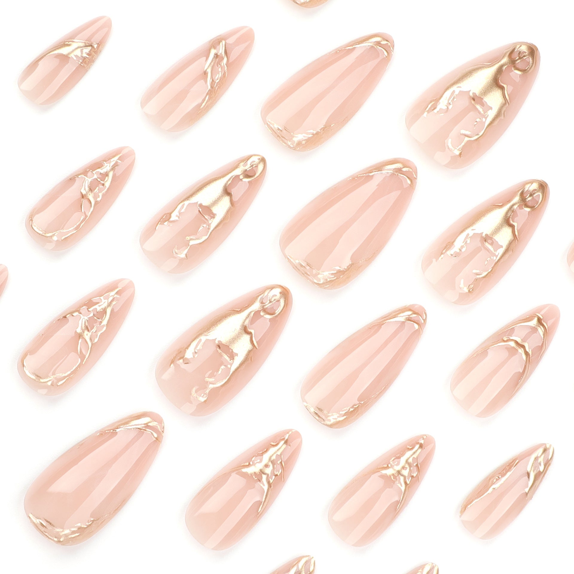 Simple new nail art fake nail gold pulp 3D wearable nail film short almond wearable nail patch｜365nails