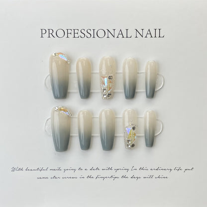 handmade press on nails Psychedelic Empress Dowager Silver White Silver Flash Spice Girl Nail Art  Long Tip Nail Type | 365nails