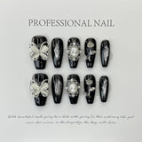 Black Silver Butterfly Gothic Elegant Press On Nails
