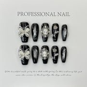 Black Silver Butterfly Gothic Elegant Press On Nails