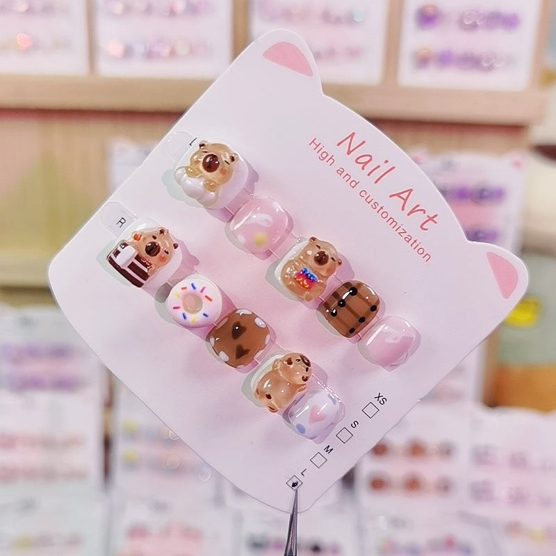 Kapibara Cute Kids Press On Nails with Dessert Charms