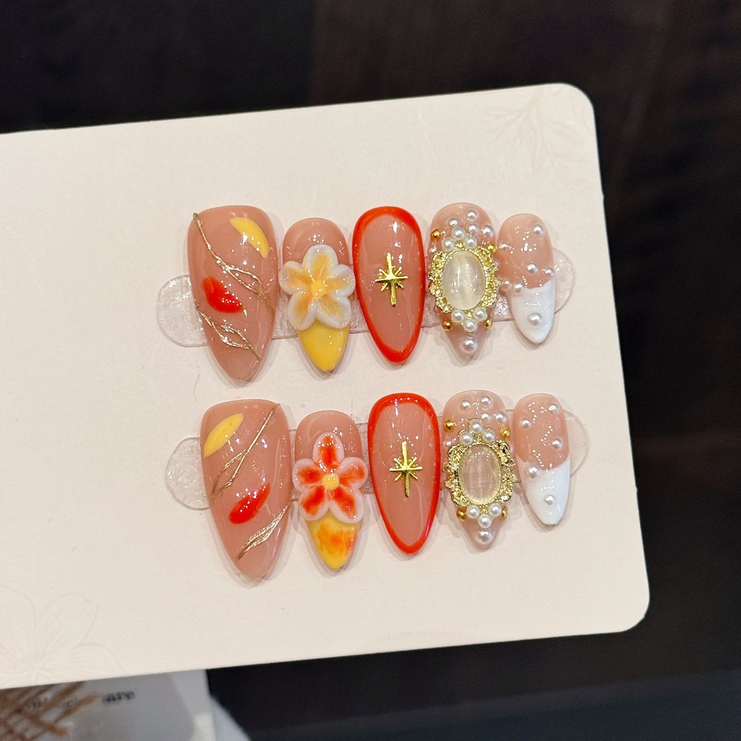 Tropical Flower Pearl Accent Press On Nails