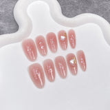 Simple and pure Handmade press on nails spray gun blush almond nail art autumn and winter new shell steel ball  sticker｜365nails