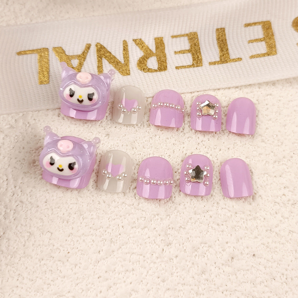 High-end pentagram nail art sticker, cartoon Kulomie children's wearing nail pads, 10 diamond-encrusted children's nail pads