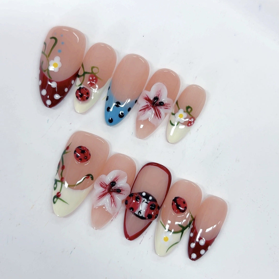 Meadow Whimsy: "Ladybug Garden" – Almond Press-On Nails