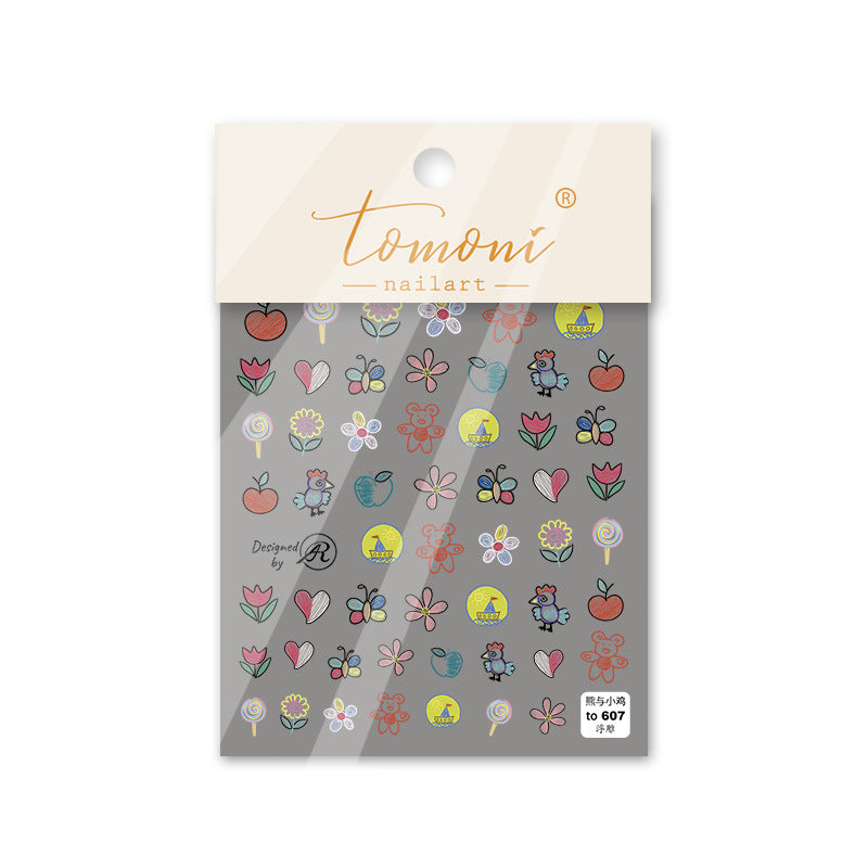 Strawberry Bear Collection: "Kawaii Berry Friends" – 3D Embossed Nail Sticker