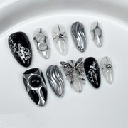 Metallic Butterfly Noir Medium Press-On Nails