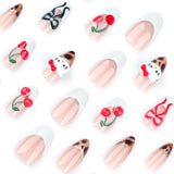 3D three-dimensional bow press on nails removable French manicure cute cherry nail piece short almond nail piece｜365nails