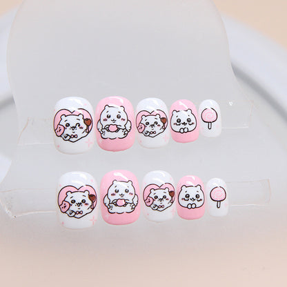 Pink and white girl children's nail cute dog graffiti manicure kids nails｜365nails