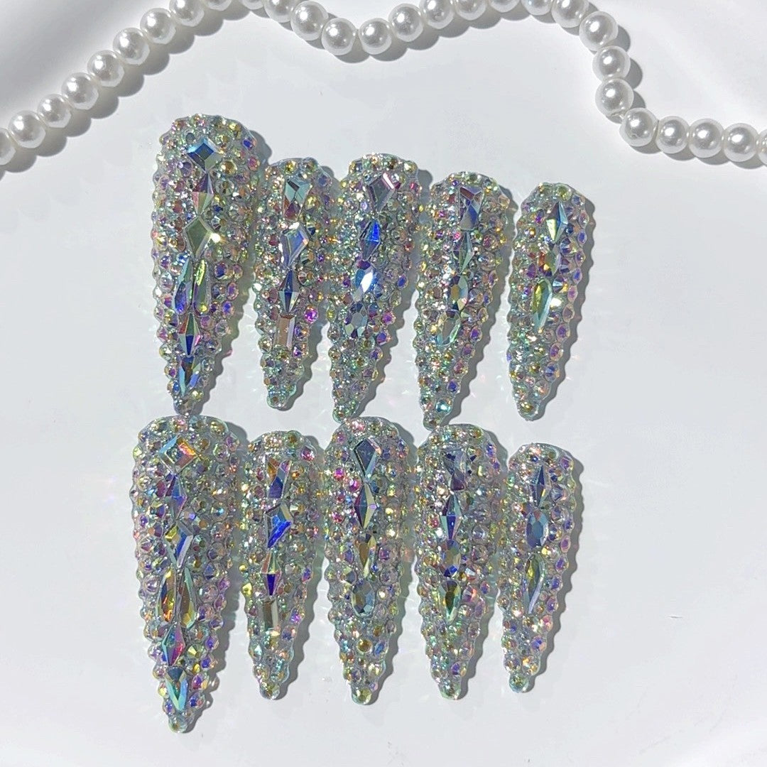 Rainbow Crystal Glass Press On Nails