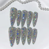 Rainbow Crystal Glass Press On Nails