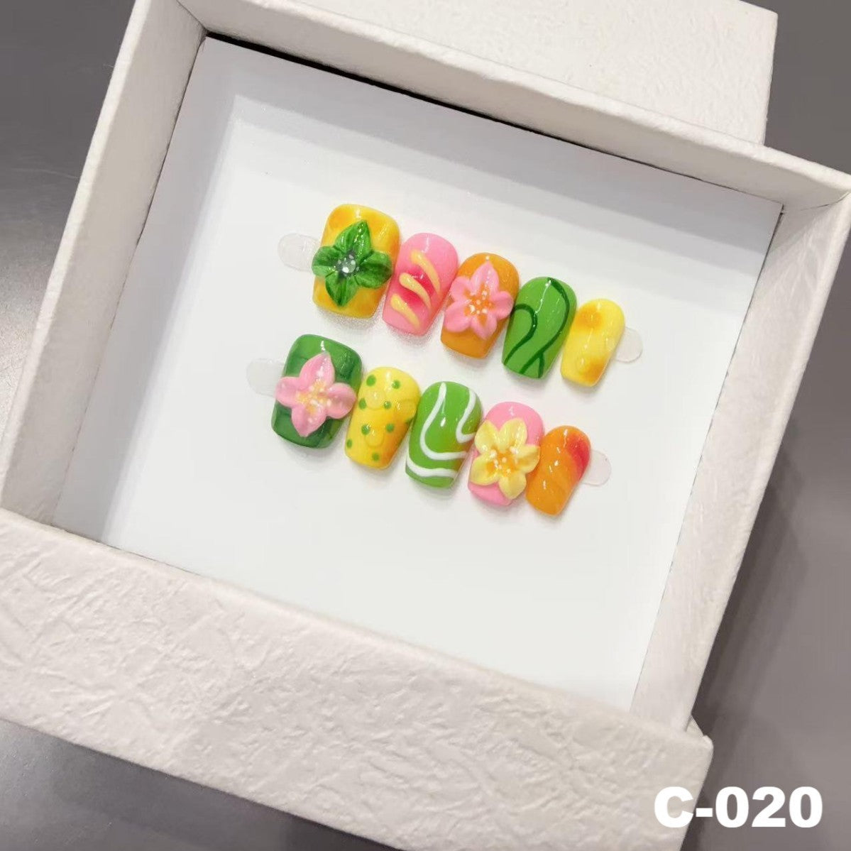 365nails: "Tropical Punch" – 3D Fruit & Floral Handmade Almond Nails