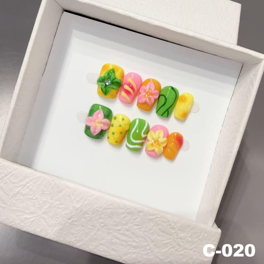 365nails: "Tropical Punch" – 3D Fruit & Floral Handmade Almond Nails