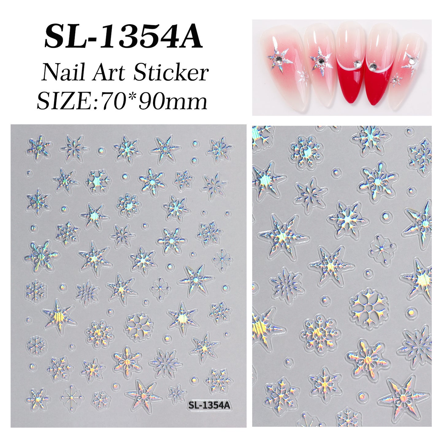 Winter Laser Snowflake Nail Art Sticker 5D Embossed Three-dimensional Hot Silver Snowflake DIY Nail Sticker Jewelry SL