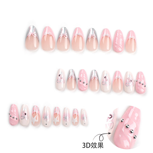 Almofadas de unha francesas 3D rosa, adesivos de manicure para unhas postiças, produtos acabados removíveis, 24 almofadas de unha no atacado｜365nails