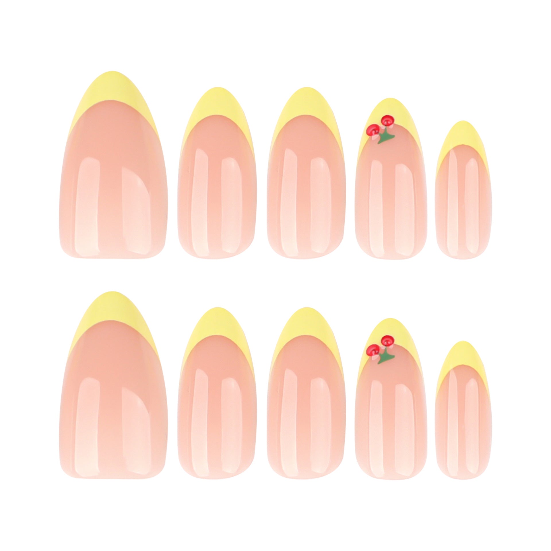 Cherry 3D three-dimensional simple and fresh French yellow almonds press-on nails
