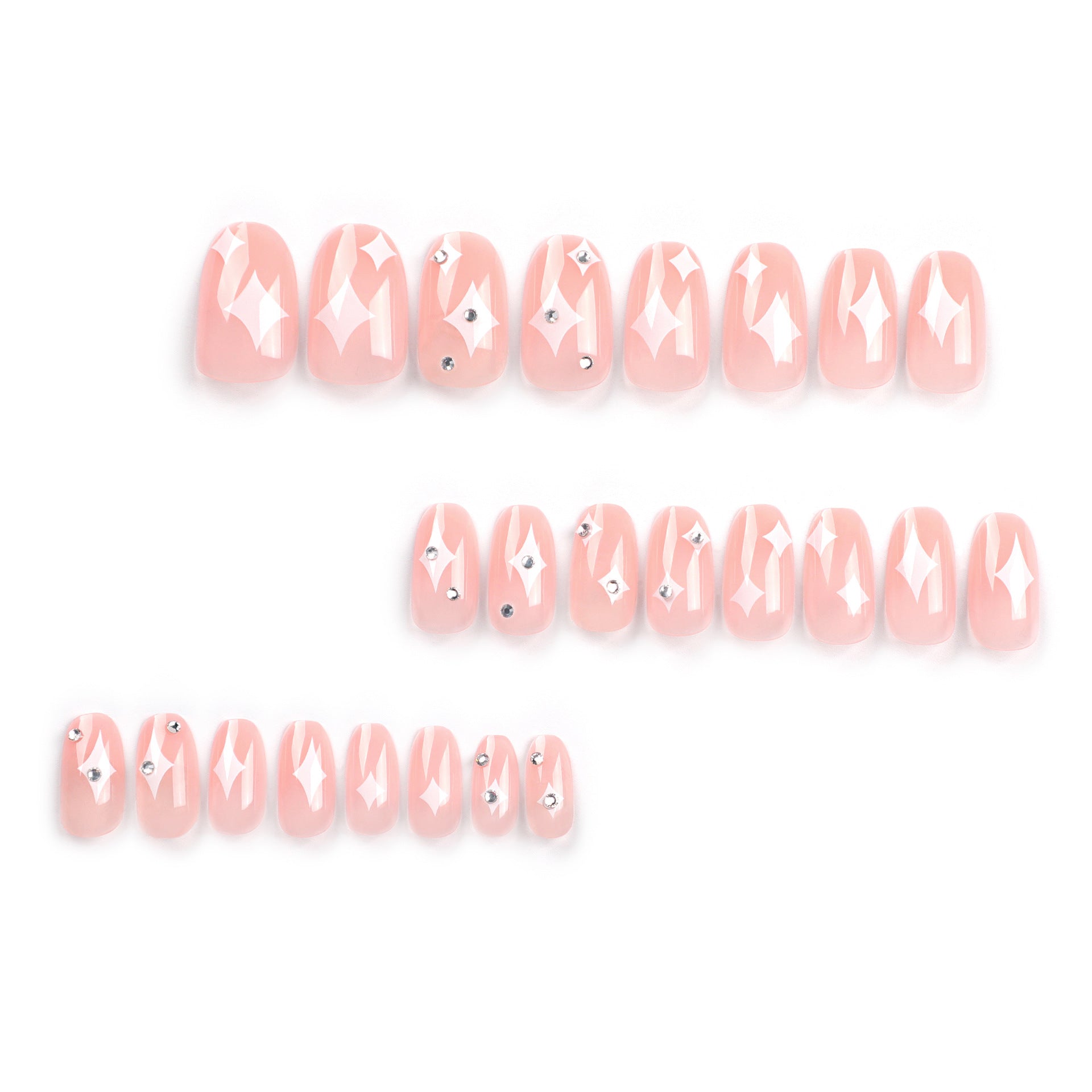 365nails: "Starlight Blush Square" – Rhinestone & Star Accent Press-on Nails