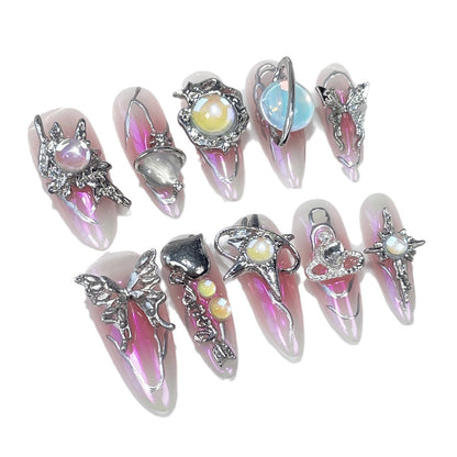 Airbrush blush Aurora gradual change Handmade press on nails Europe and the United States heavy industry light luxury medium and long nail art wearable nail sticker｜365nails