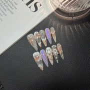 365nails: "별빛 오디세이" – 3D 크리스탈 & 오로라 수제 스틸레토형 네일