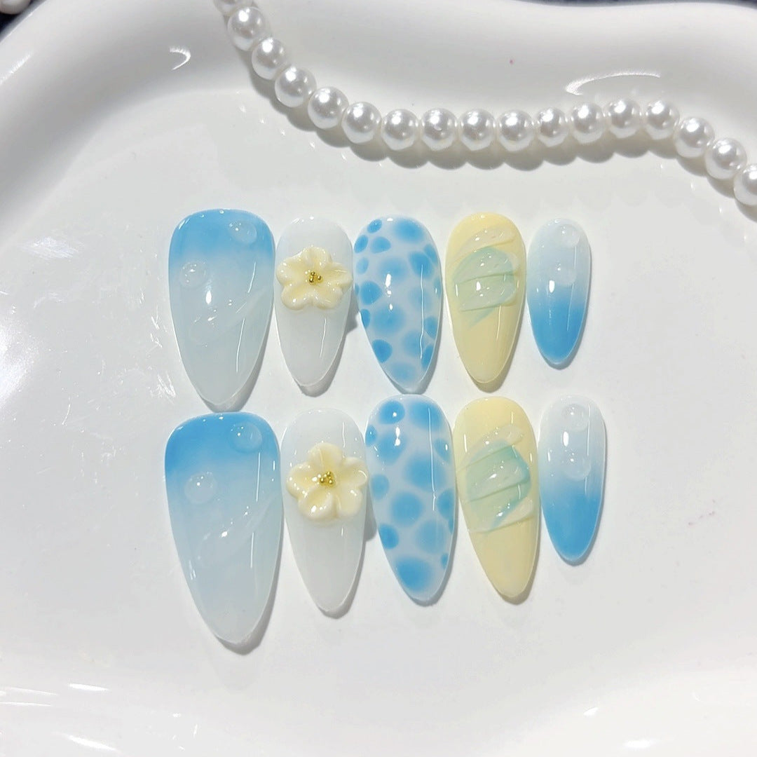 365nails：海邊微風 — 長款杏仁形粉彩漸層手工製穿戴甲