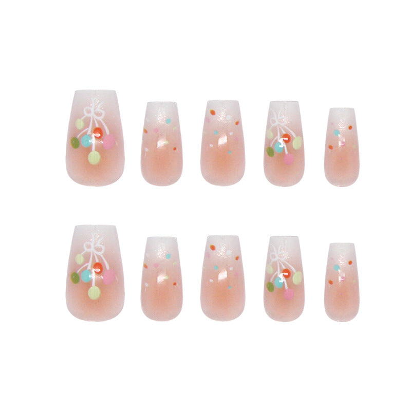 Nail Tips  prefabricated nail colorful candy balloon polka dots streamer gradual change sweet girl detachable press on nails 30 pieces｜365nails