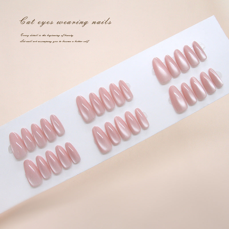 Nail Tips  prefabricated nail simple pink cat eye medium and long almond nail  removable nail art pieces 30 pieces｜365nails