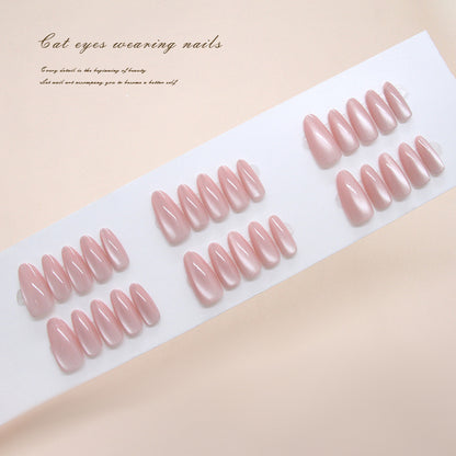 Nail Tips  prefabricated nail simple pink cat eye medium and long almond nail  removable nail art pieces 30 pieces｜365nails