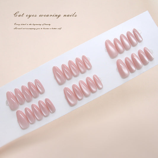 Nail Tips  prefabricated nail simple pink cat eye medium and long almond nail  removable nail art pieces 30 pieces｜365nails