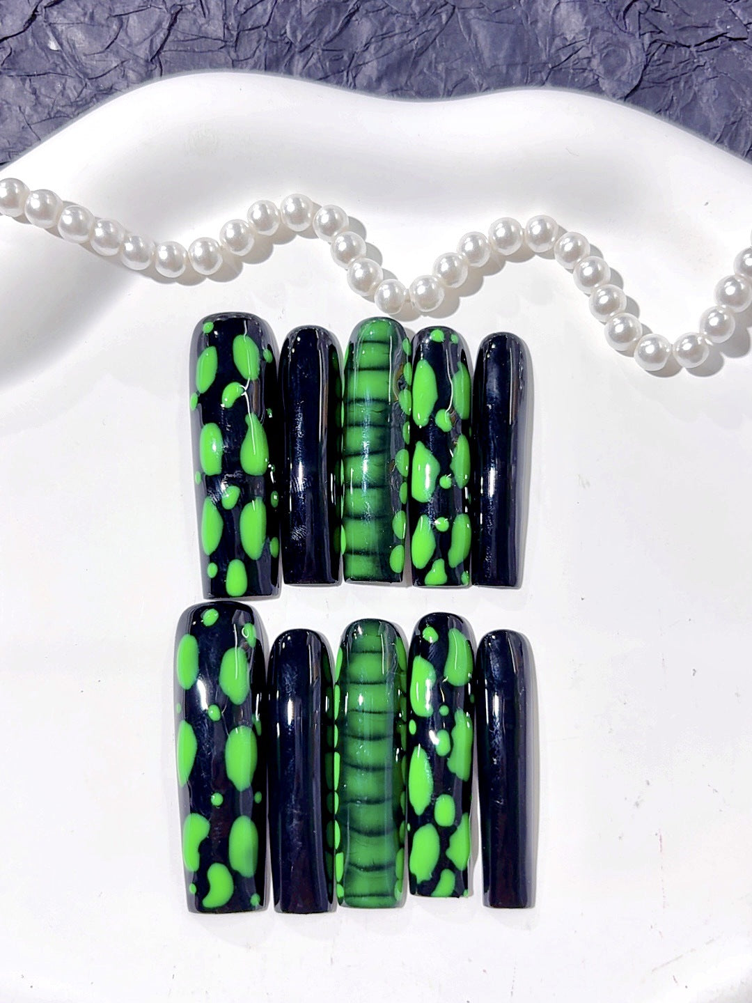 Neon Green Splatter Glossy Press On Nail Set