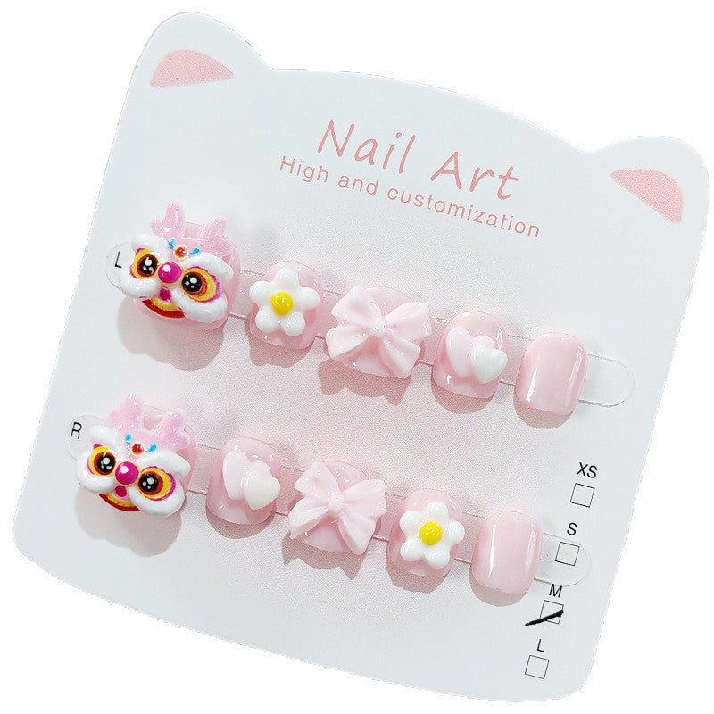 365nails: "pastel pink lion dance" – short round handmade kids press-on nails