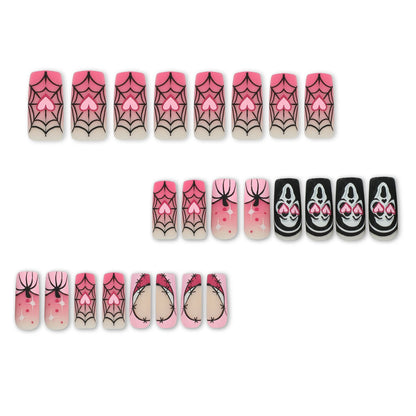 Nail piece Wear nail Halloween nail art pink gradual change love pumpkin spider web skeleton press on nails｜365nails