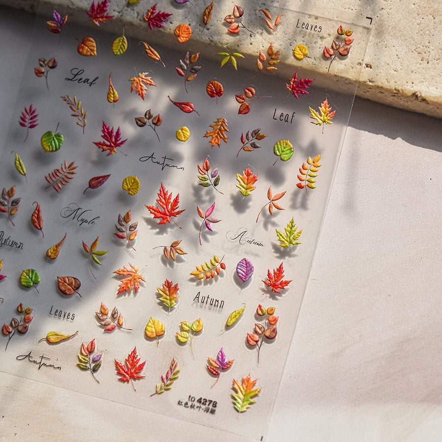 Golden Ginkgo Nail Stickers – 5D Embossed Autumn Poetry Set