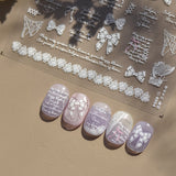 3D Embossed Spider Web Lace Nail Stickers – White Sheer Mesh Texture Set