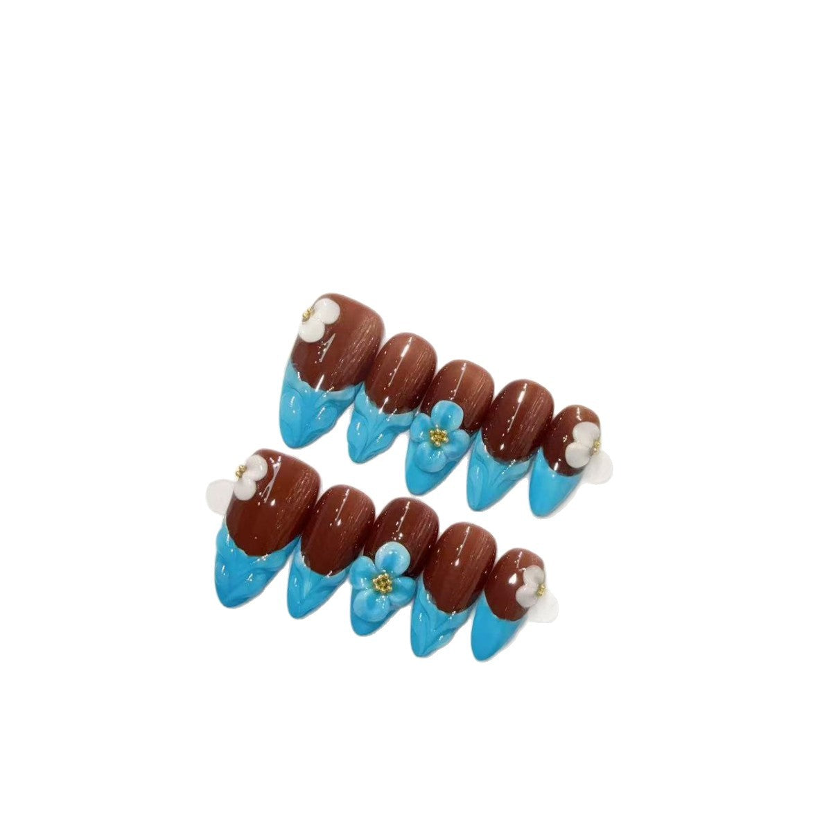 365nails: "Cocoa Bloom" – 3D Floral Handmade Coffin Nails