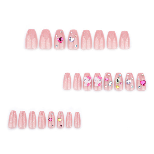 pure desire wind manicure nail piece Japanese sweet sparkling diamond gem  short ballet fake nail｜365nails