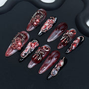 365nails: "Gothic Blood Rose" – Long Almond Handmade Press-On Nails